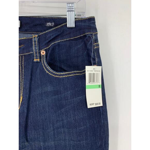 Vintage Y2K Seven7 Women's Sz 8 Denim Wide Leg Jeans Blue Embroidered Pocket NWT - Picture 2 of 4